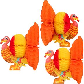 3 Piece Thanksgiving Tissue Turkey Decorations for Harvest Party Table Centerpiece Accessories