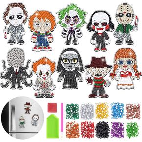 10Pcs Halloween Diamond Art Refrigerator Magnets, Horror Movie DIY Diamond Art Kits for Adults, Scary Stuff for Women