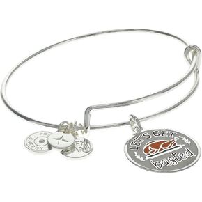 Alex and Ani Let's Get Basted Bangle Bracelet, Shiny Silver Finish, Orange Charm, 2 to 3.5 in
