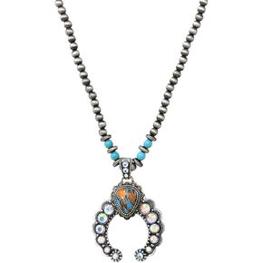 Rosemarie & Jubalee Women's Cowgirl Chic AB Crystal Rhinestones And Turquoise Blue Howlite Stone Squash Blossom Western Jewelry Pieces