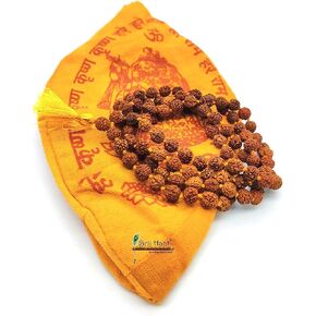 Natural 5 Panch mukhi rudraksha jaap japa mala 108+1 Beads with jholi bag (Rudraksha)