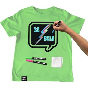 Blue Speech Bubble Chalkboard Short Sleeve T-Shirt Kit for Kids with 3 Markers and 1 Stencil (Youth X-Small)