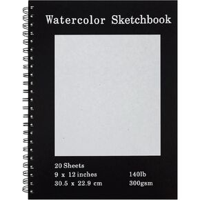 36 Sheets, 9 x 12 Inches, 140 lb/300 GSM Cold Press Watercolor Paper with Black Cover, Spiral Bound, White for Drawing and Painting