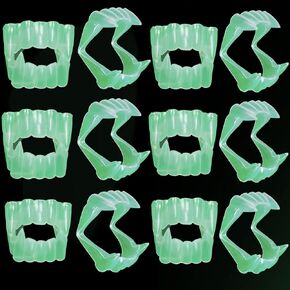 Skeleteen Vampire Teeth Clear Fangs - Glow in The Dark Glowing Transparent Dracula Teeth - 12 Pack