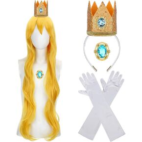 Ceenna 4 Pcs Halloween Princess Costume Accessories Include Golden Wavy Wig, Crown, Diamond Brooch, Long Gloves for Girl Women Princess Cosplay