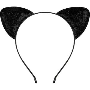 U-Goforst Cat Woman Costume Accessories, Black Cat Ears Headband Adult with Bell Choker, Glitter Cat Costume Accessories Set for Women Girls Halloween Cosplay Party