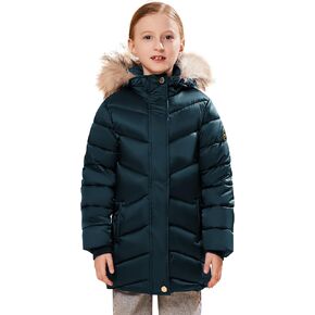 SOLOCOTE Girls Winter Coats Hooded Sherpa Lined Lightweight Jacket Thick Warm Puffy Cotton Shiny Jackets SLN2217-Black-11-12Y