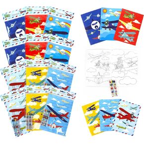 TINYMILLS Airplane Coloring Book Set with 12 Coloring Books and 48 Crayons Airplane Birthday Party Supplies Favor Bag Filler Carnival Prizes Rewards Stocking Stuffers Classroom Party in Kuwait