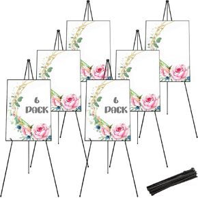 DAJAVE 6 Pack 63 Inch Display Easel Stand, Folding Easels for Display, Portable Tripod Display Easel, Black Adjustable Metal Easel for Wedding Sign, Posters, Painting