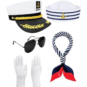 5 Pcs Yacht Captain Hat Sailor Ship Cap Scarf Sunglasses Sailor Hat Boat Captains Halloween Dressing up Party Costume Accessories for Men Women