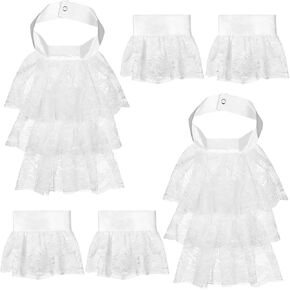 2 Sets Victorian Lace Jabot Neck Ruff Collar and Cuffs Set Halloween White Victorian Steampunk Chiffon Jabot Neck Ruff Collar Mini Cape Colonial Cuffs Costume Accessory for Halloween Cosplay Party