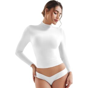 YEOREO Long Sleeve Workout Crop Mock Thermal Turtle Neck Double Lined Base Tops Shirts Women Sariah Y2k Undershirt