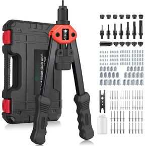 JiGiU 2 in 1 Rivet Nut Tool Rivet Gun, Professional Hand Riveter Dual-function Rivet Nut Gun Rivet Gun Kit Multi-purpose Pop Rivet Gun Rivnut Tool with 7 Mandrels 5 Rivet Nozzles,110 Nuts & 50 Rivets