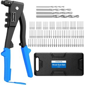 Pop Rivet Gun Kit 3/32" 1/8" 5/32" 3/16" Heavy Duty Riveter Tool With 4 Drill Bits And 100 Rivets, Quick Replacement Rivet Nozzles For Metal, Furniture, Automotive