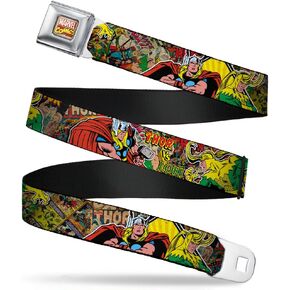 Buckle-Down Seatbelt Belt - Thor & Loki Poses/Retro Comic Books Stacked - 1.0" Wide - 20-36 Inches in Length