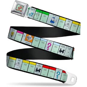 Hasbro Belt, Seatbelt Buckle Belt, Monopoly Game Board Space Blocks, Adjustable