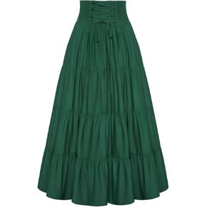 Scarlet Darkness Long Skirts for Women Summer Lace Up Renaissance Tiered Maxi Skirt with Pockets