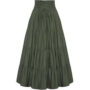 Scarlet Darkness Long Skirts for Women Summer Lace Up Renaissance Tiered Maxi Skirt with Pockets