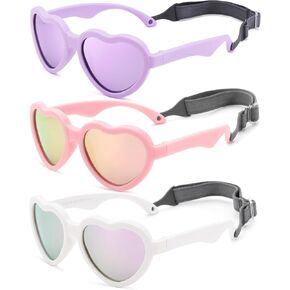 COASION Baby's First Sunglasses with Strap, 3 Pack Unbreakable Polarized Newborn Infant Heart Sunglasses for Ages 0-24 Months