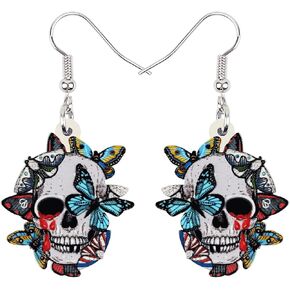 Bonsny Acrylic Drop Dangle Halloween Skeleton Skull Earrings Punk Jewelry For Women Gift