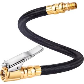 12'' Tire Inflator Extension Hose, Tyre Pump Clip-On Air Chuck Adapter for Quick-Inflation Lock, High-Pressure Tube Quick Connect for Car Motorcycle Bicycle Maintenance Accessories