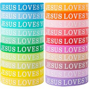 20 Pieces Jesus Loves You Silicone Wristbands Colorful Rubber Bracelets Motivational Rubber Wristbands Christian Bracelets Silicone Inspirational Bracelets for Men Women Party Favors ( Fresh Colors)