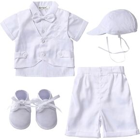 Booulfi Boys Christening Outfit 0-18 Months Baby Boy Baptism Outfit Short Boys' Christening Clothing with Hat Shoes