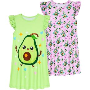 Funnycokid Girls Nightgowns 2Pcs Pajamas Dress for 3-10 Years Kids Flutter Sleeve Sleepwear Nightdress