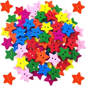 100 Pcs Colorful Wooden Star Buttons with 2 Holes Rustic Buttons for Clothes Sewing Scrapbooking Art Crafting DIY Decoration