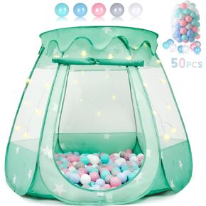 Baby Ball Pit for Toddler with 50 Balls, Pop Up Tent Kids with Star Lights for 1 2 3 Year Old Birthday Gift, 12-18 Months Baby Girl Toys with Carrying Bag, Indoor&Outdoor Play Tent for Kids(Green)