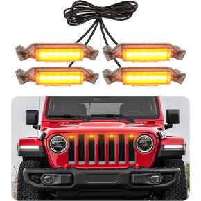 Grill Lights for Jeep Wrangler JL JLU Grill Lights LED Front Grille Lights Rapto r Lights for Wrangler JL Accessories (Yellow, 2018-2023)
