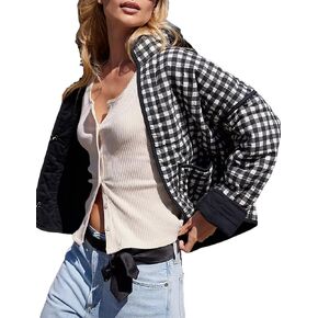 Quilted Jacket for Women Cropped Lightweight Cardigan Floral Print Quilted Puffy Jackets Long Sleeve with Pocket