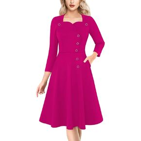 VFSHOW Womens 2024 Business Work Office Pockets Church Vintage Slim Fit and Flare A-Line Dress