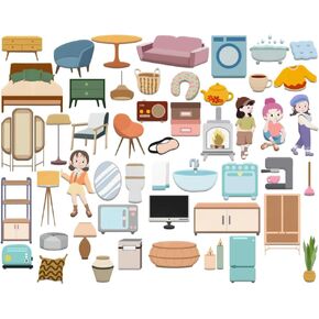 BEUNITONE Home Life Felt Board Pieces 50 Pcs Preschool Classroom Must Haves Felt Story Board for Early Learning Activities Home Theme Wall Felt Story Board Pieces Birthday Gifts