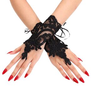 Ursumy Lace Feather Gloves Halloween Gloves Costume Gloves Witch Angel Costume Accessories for Women (Red Feather)