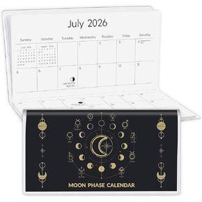 Pocket Calendar 2024-2026, Moon Pocket Calendar 2025 for Purse, Mini Monthly Calendar with Pvc Cover, Small Size (3.5" x 6"), From November 2024- December 2026