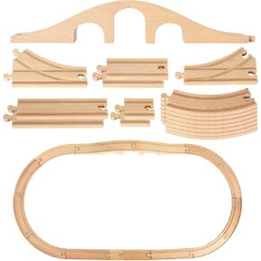 23Pcs Wood Train Track Expansion Set Wooden Train Track Connectors and Adapters Train Bridges Straight Wooden Train Track Accessories for Most Major Toy Train Tracks Railway