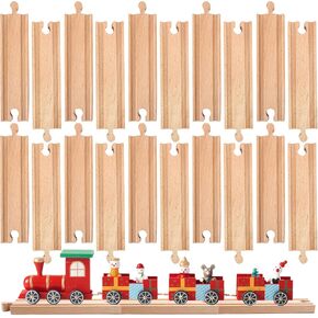 20 Pack Wooden Train Track Bulk Straight Wooden Train Tracks Expansion Train Track Collection for Most Major Toy Trains Railway