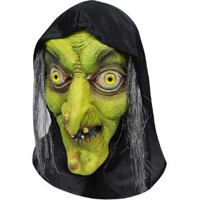 Old Witch Mask Woman Latex Green Creepy Witch Face Mask Halloween Scary Horror Cosplay Costume Party Props
