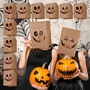 12 Pcs Halloween Pumpkin Head Mask Paper Jack O Lantern Mask Scary Halloween Mask Trick or Treat for Halloween Costume Cosplay Party Favors Props Adult Men Women Decorations