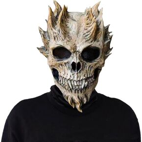 Horror Skull Mask Scary Realistic Skeleton Mask Halloween Cosplay Props Creepy Masquerade Party Costume Full Head Latex Accessories
