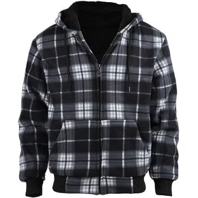 TanBridge Men's Plaid Shirts Jacket Hooded Plaid Sherpa-lined Flannel Shirt Jacket Full Zip Up Winter Warm Sweatshirts