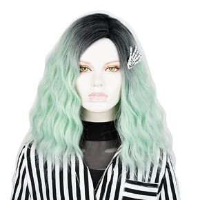 QACCF Short Green Women Curly Heat Reistant Halloween Costume Cosplay Synthetic Realistic Hair Pin with Wig (Emerald)