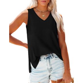 OFEEFAN Womens Tank Tops V Neck Loose Fit Basic Casual Summer Tops Side Split Sleeveless Shirts