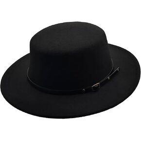 Classic Flat Top Fedora Hat Wool Felt Boater Hat Short Brim Church Derby Cap for Women Men