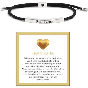 Charm Just Breathe Bracelet for Women, Inspirational Engraved Heart Stainless Steel Tube Encouragement Daily Motivation Hand Braided Bracelet Jewelry Gift