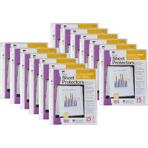 Charles Leonard Sheet Protectors, Top Loading with Binder Holes, 2 Mils Economy Weight, Letter Size, Pack of 15