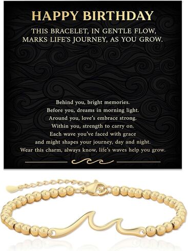 Happy Birthday Wave Charm Bracelet for Women The Waves of Life We've Through Together Birthday Gifts Idea Wave Bracelet for Gramma Mother Sister Friend in Saudi Arabia