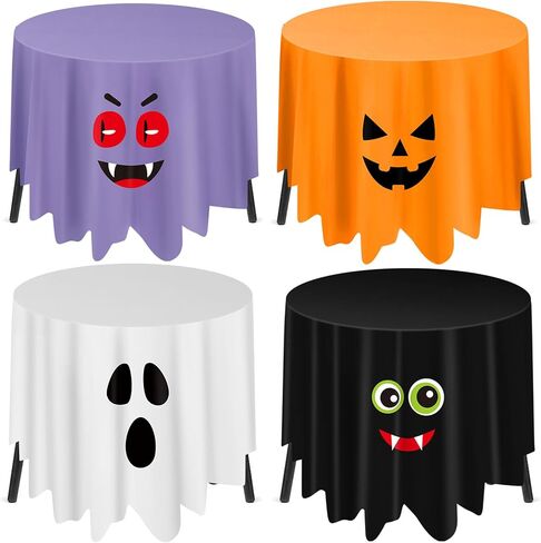 4 Pack Round Halloween Tablecloth 70 Inch Vampire Bat Ghost Pumpkin Table Cloths Halloween Polyester Washable Table Covers for Kitchen Dining Room Halloween Party Decorations in Kuwait