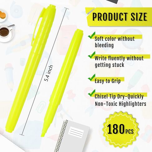 Fuutreo 180 Pcs Highlighters Bulk Bright Color Highlighter Dry Quickly Safe Chisel Tip Highlighter Marker for Adults Kids Home School Office(Orange) in Saudi Arabia
